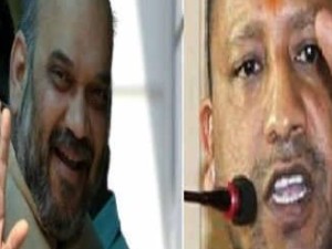 Amit Shah and Yogi Adityanath - two key BJP leaders who set the election campaign tone in UP